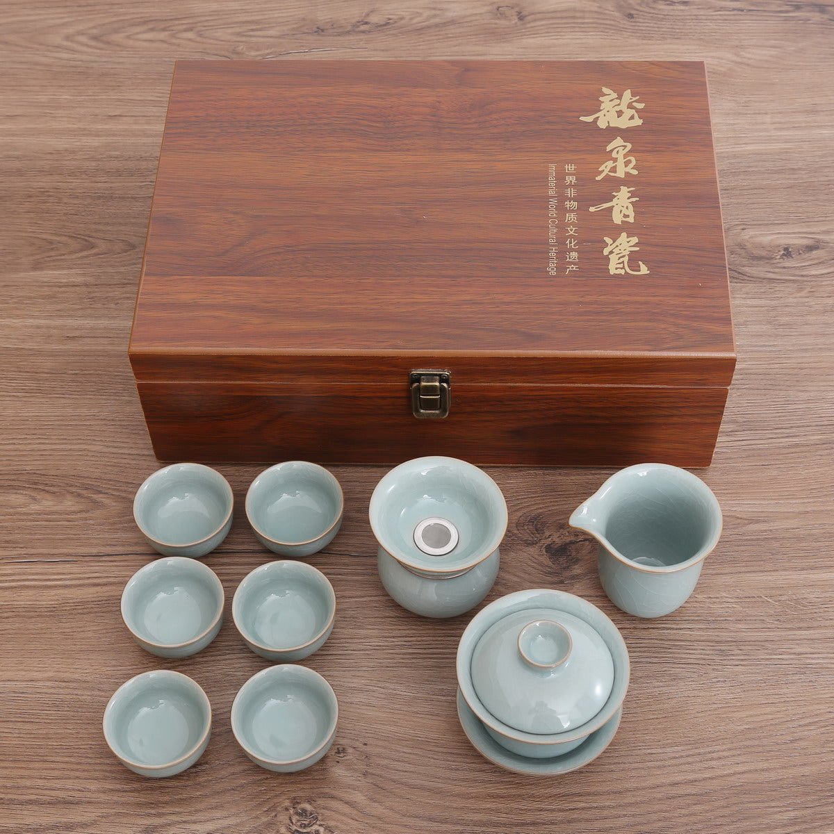 Longquan Celadon Blue Ge Ware Gaiwan Gift Tea Set - Taishan Tea Club