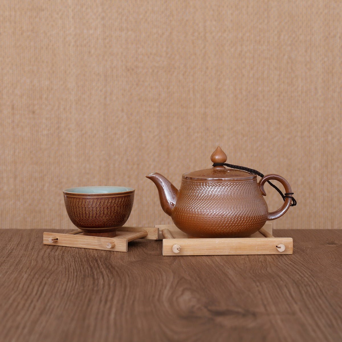 Longquan Celadon Brown Water Ripple Engraving Handcraft Gift Tea Set - Taishan Tea Club