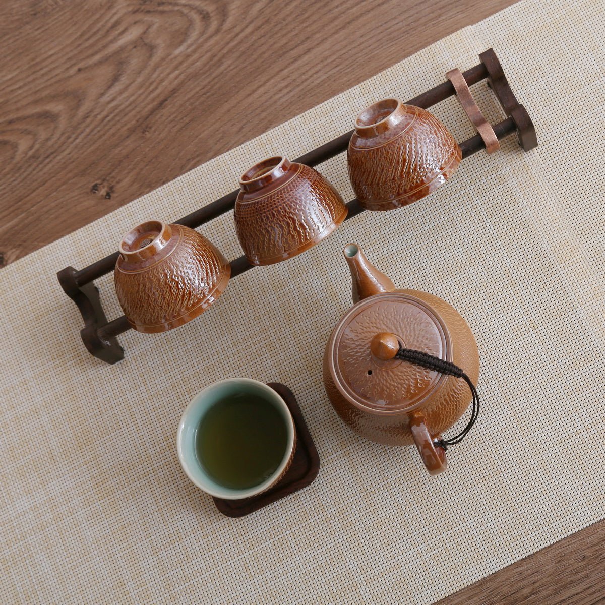 Longquan Celadon Brown Water Ripple Engraving Handcraft Gift Tea Set - Taishan Tea Club