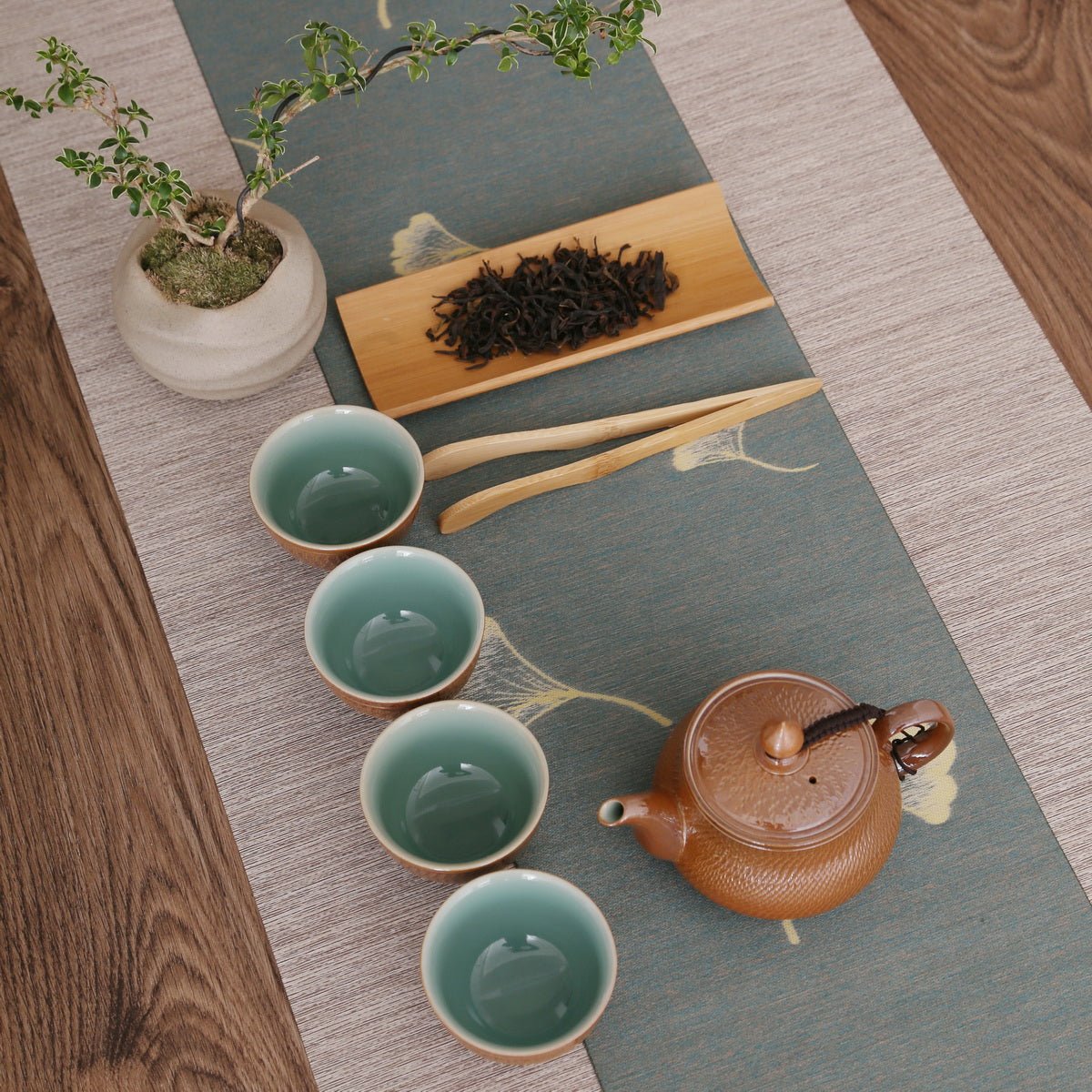 Longquan Celadon Brown Water Ripple Engraving Handcraft Gift Tea Set - Taishan Tea Club