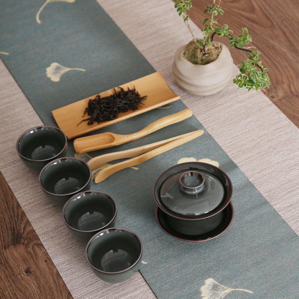 Longquan Celadon Dark Grey Gift Tea Set (Iron Mud) - Taishan Tea Club