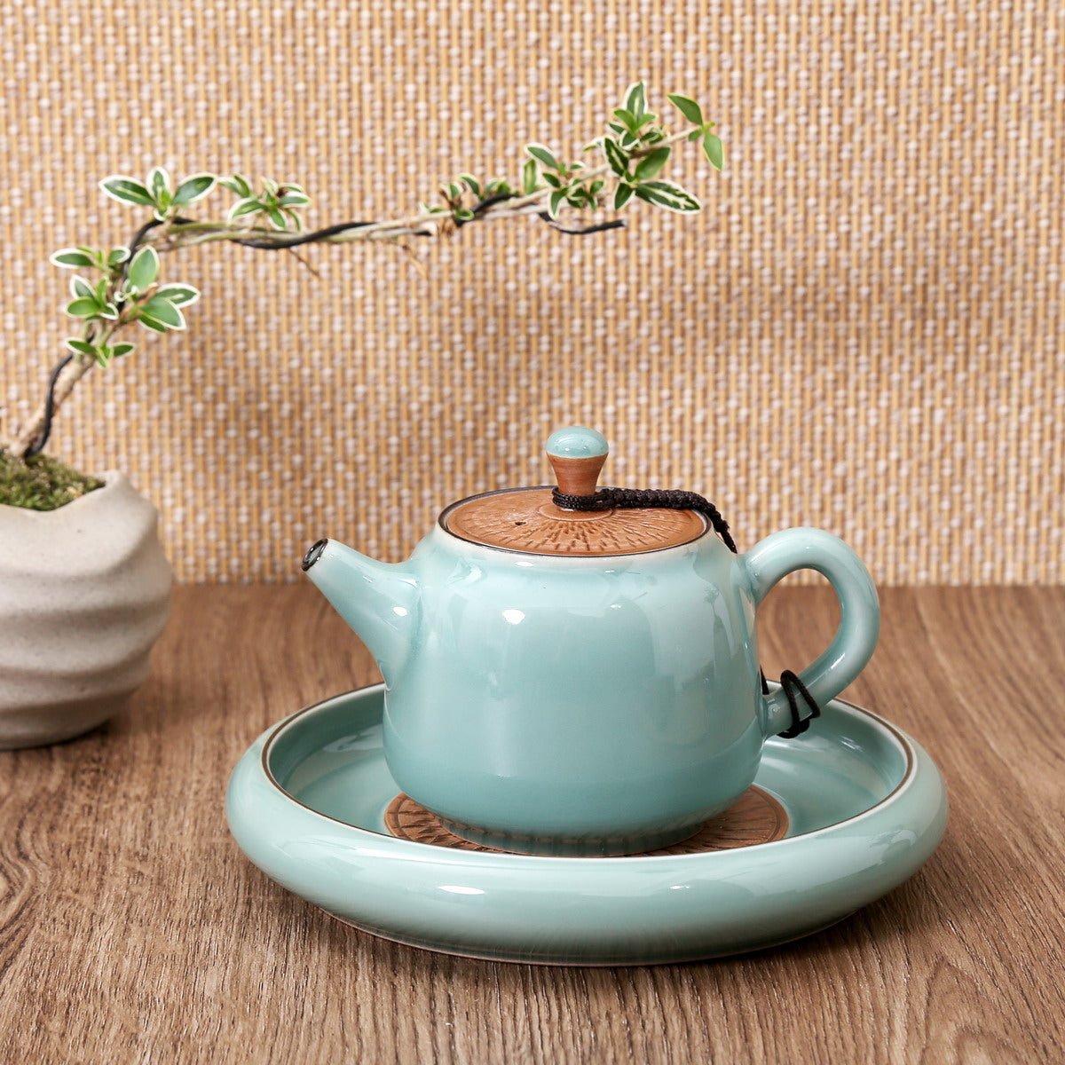 Longquan Celadon Di Ware Green Tiao Dao In The Middle Teapot Holder Tea Tray - Taishan Tea Club