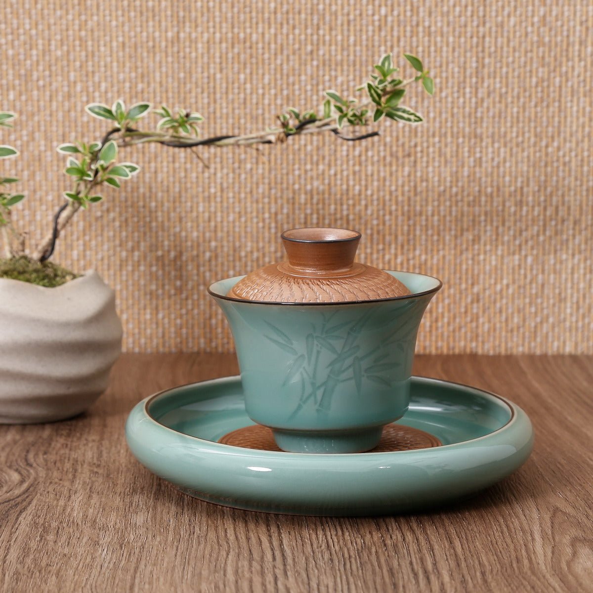 Longquan Celadon Di Ware Green Tiao Dao In The Middle Teapot Holder Tea Tray - Taishan Tea Club