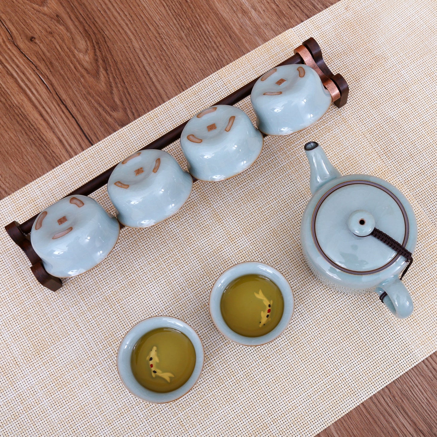 Longquan Celadon Fish Teacup Gift Tea Set - Taishan Tea Club