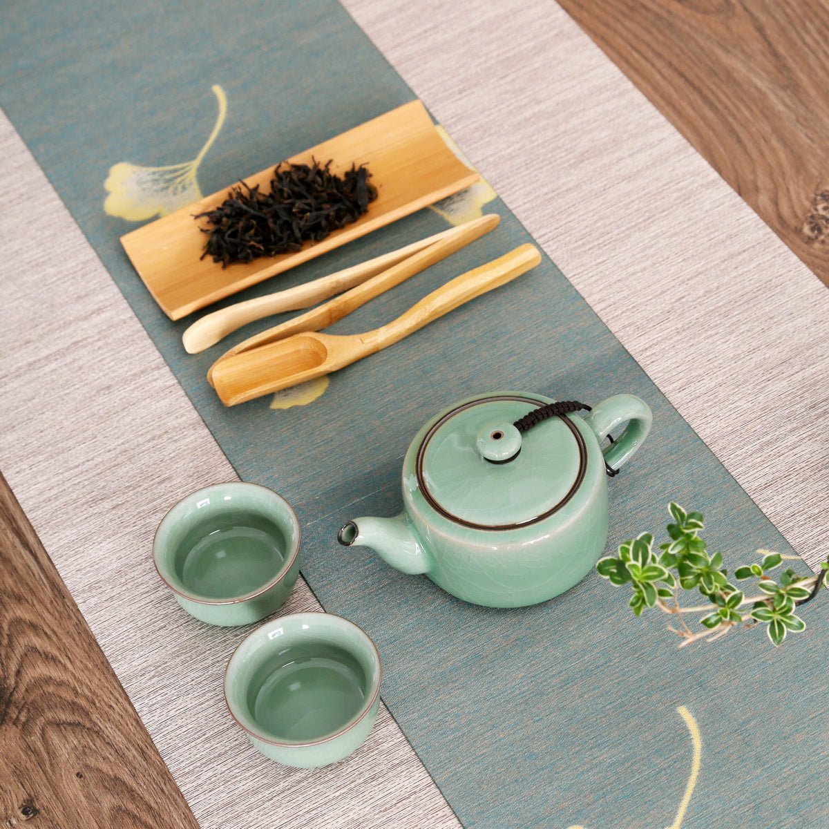 Longquan Celadon Ge ware 2 Wide Cups Gift Tea Set - Taishan Tea Club