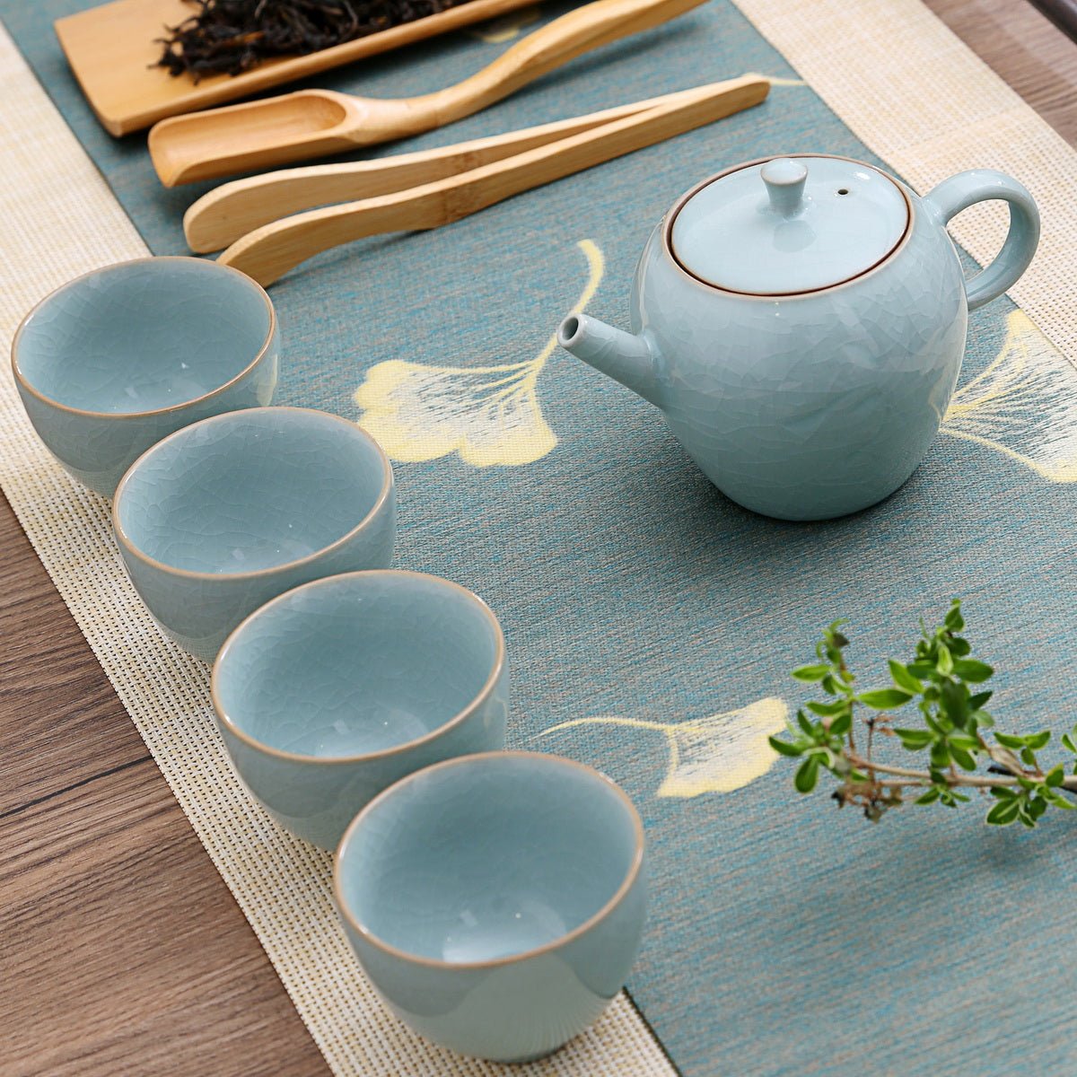 Longquan Celadon Ge Ware Orchid Flower Gift Tea Set - Taishan Tea Club
