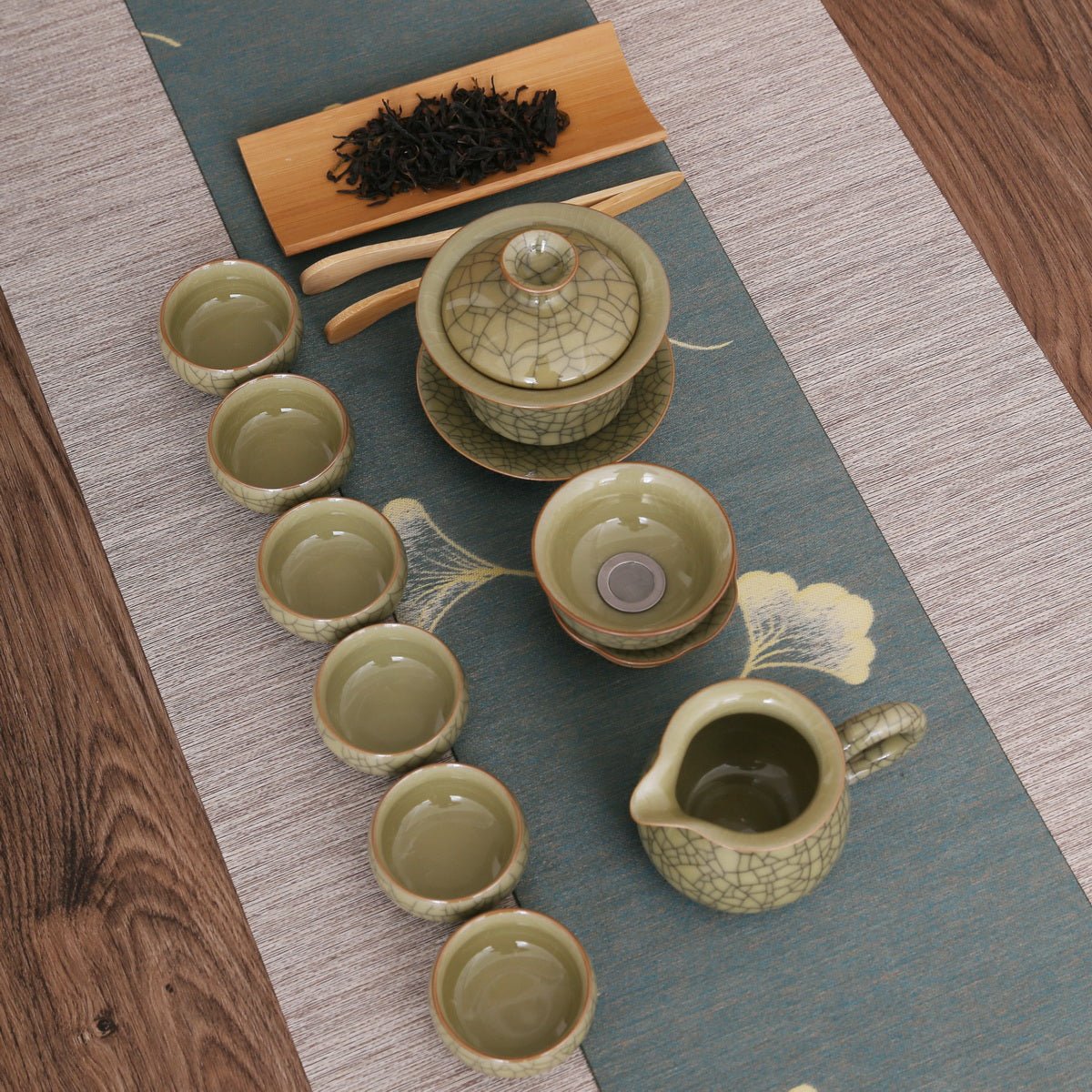 Longquan Celadon Ge Ware Yellow Crack Pattern Gift Tea Set - Taishan Tea Club