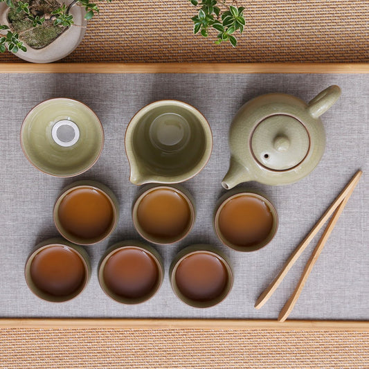 Longquan Celadon Ge Ware Yellow Gift Tea Set - Taishan Tea Club