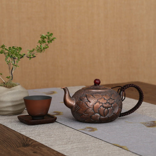 Peony Handcrafted Side handle Copper Teapot - Taishan Tea Club