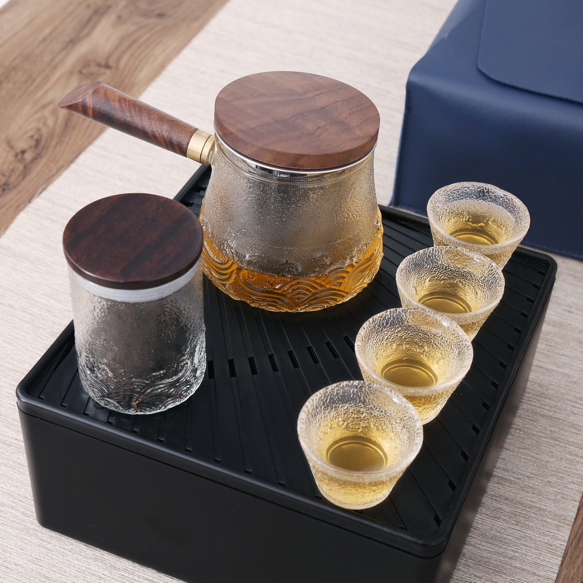 Sea Wave Glass Travel tea set - Taishan Tea Club