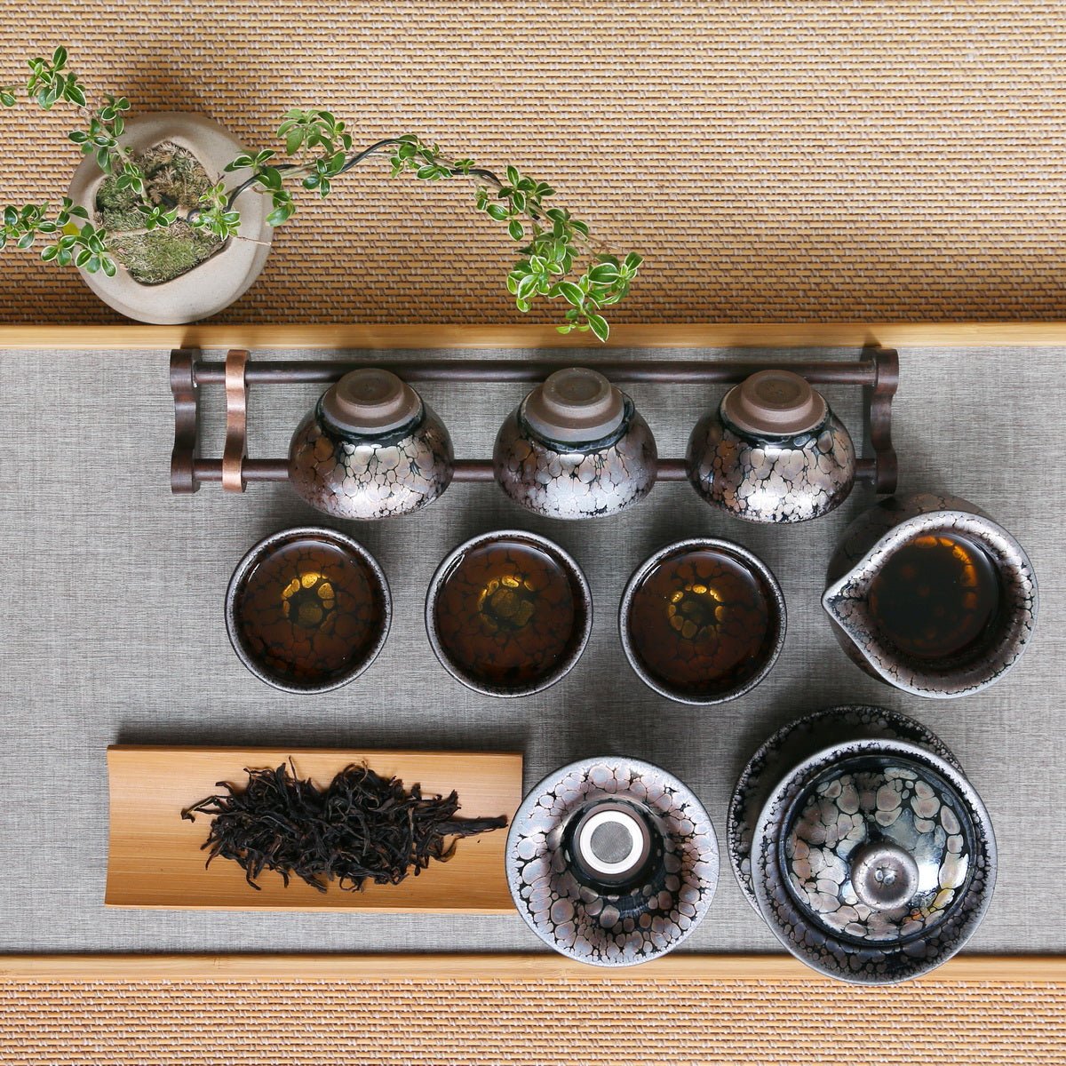 Silver Brown Large Oil Drop style Jian Zhan Gift Tea Set - Taishan Tea Club