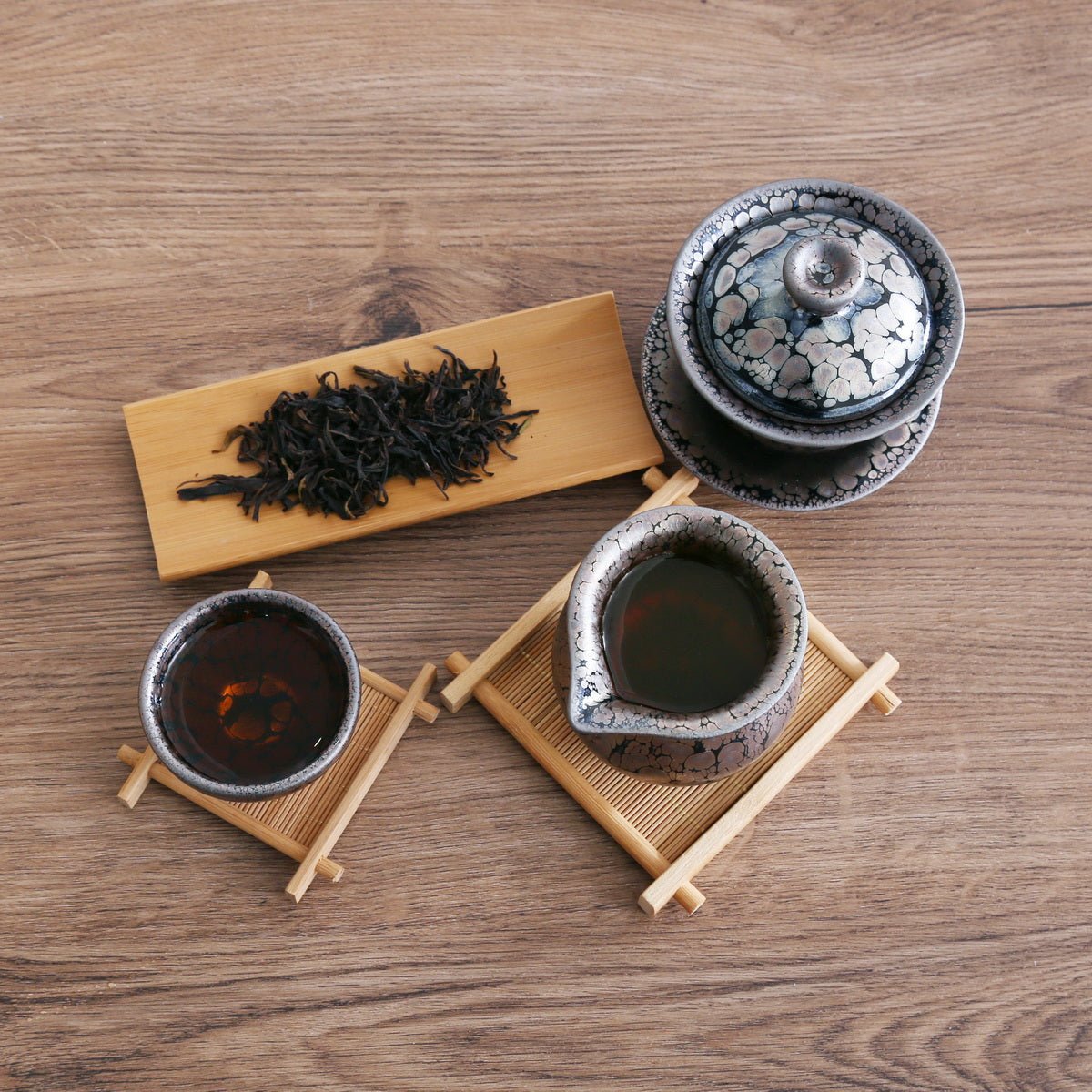Silver Brown Large Oil Drop style Jian Zhan Gift Tea Set - Taishan Tea Club
