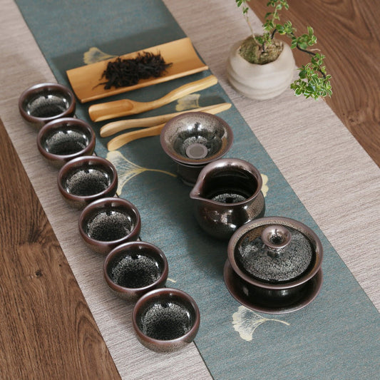 Silver Brown Oil Drop style Jian Zhan Gift Tea Set - Taishan Tea Club