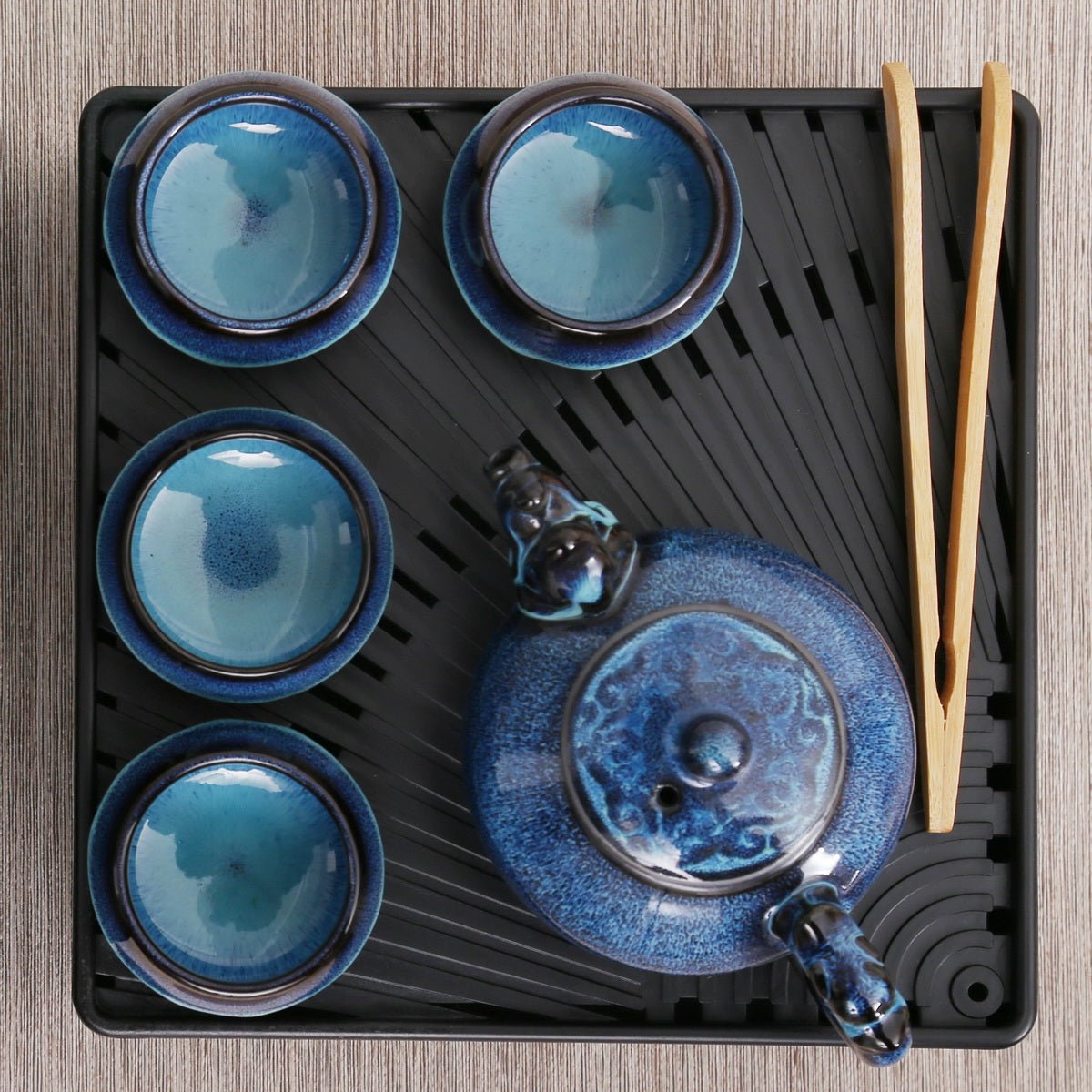 Travel tea set - 1 teapot 4 teacups (Dragon, Blue) - Taishan Tea Club