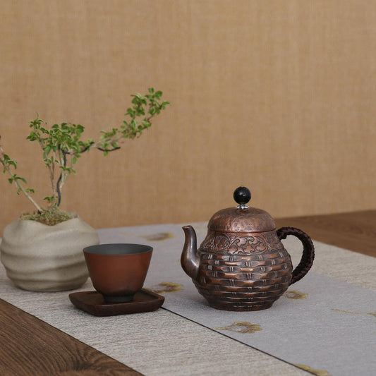 Vintage Bamboo Weaving With Vine Pattern Copper Teapot - Taishan Tea Club