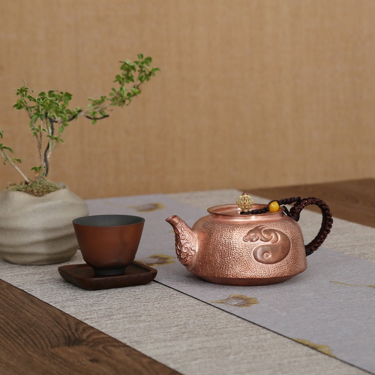 Vintage Chinese Idiom Lettering Cattle Copper Teapot - Taishan Tea Club