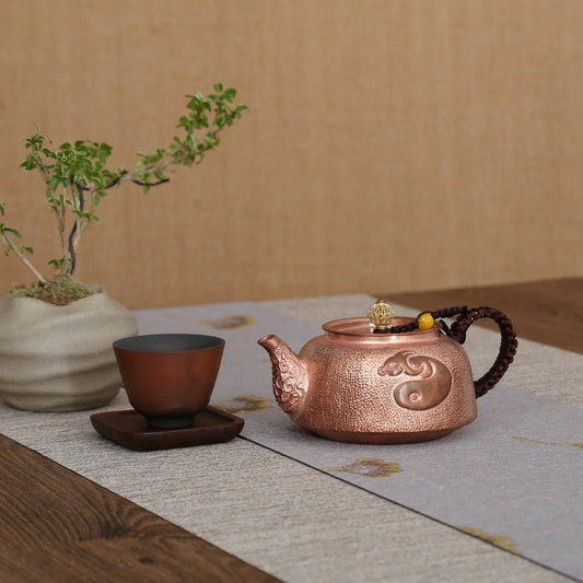 Vintage Chinese Idiom Lettering Cattle Copper Teapot - Taishan Tea Club