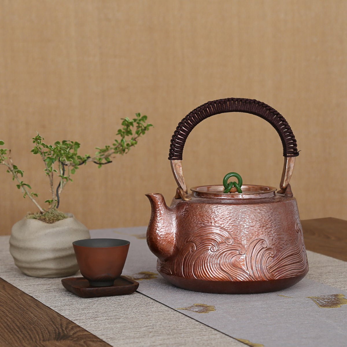Wave Carving Hand Made Copper Tea Kettle - Taishan Tea Club